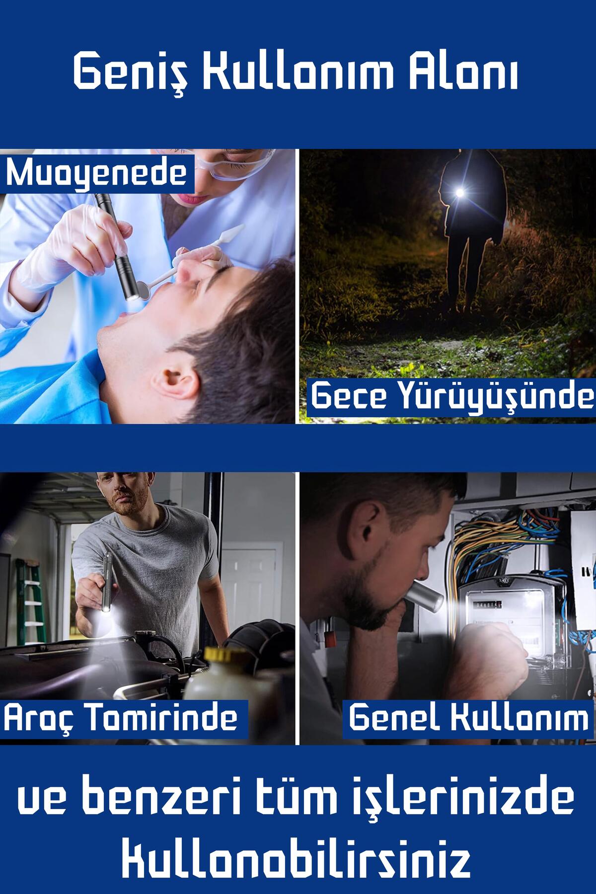 3 MOD Şarjlı Led Kalem Tipi El Feneri Zoomlu Flaşörlü Fener 5 Watt Beyaz Işık 300 Lümen