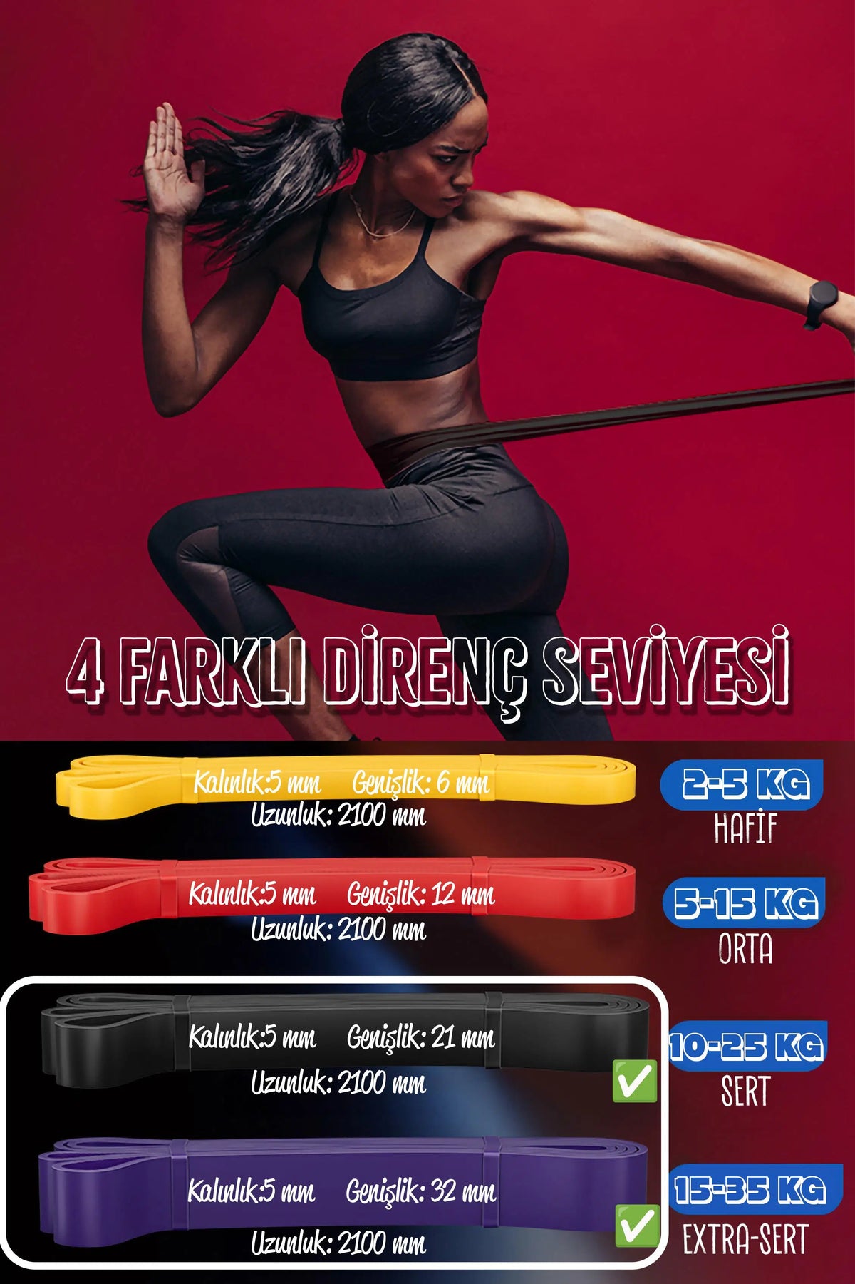2li SET 25+35 KG Direnç Bandı Seti Kas Geliştirme Lastiği Fitness Pilates Cross Training Bant