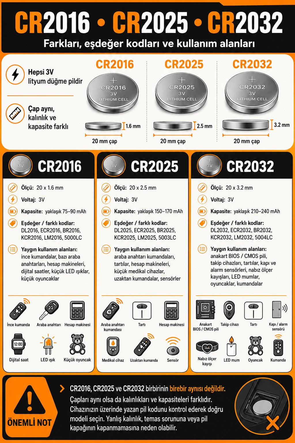 5 Adet CR2032 Lityum Büyük Düğme Pil 3 Volt BİOS Tartı Kumanda Sensör Oyuncak Pili