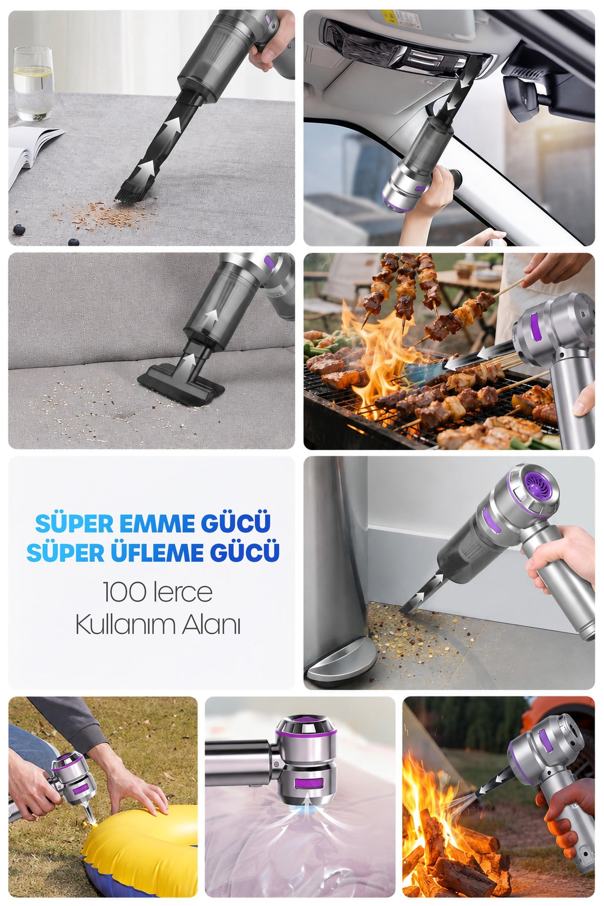 Kablosuz Şarjlı Araç İçi Süpürge 110 W Güçlü Vakum & Üfleme Şişirme Cihazı El Süpürgesi HL121