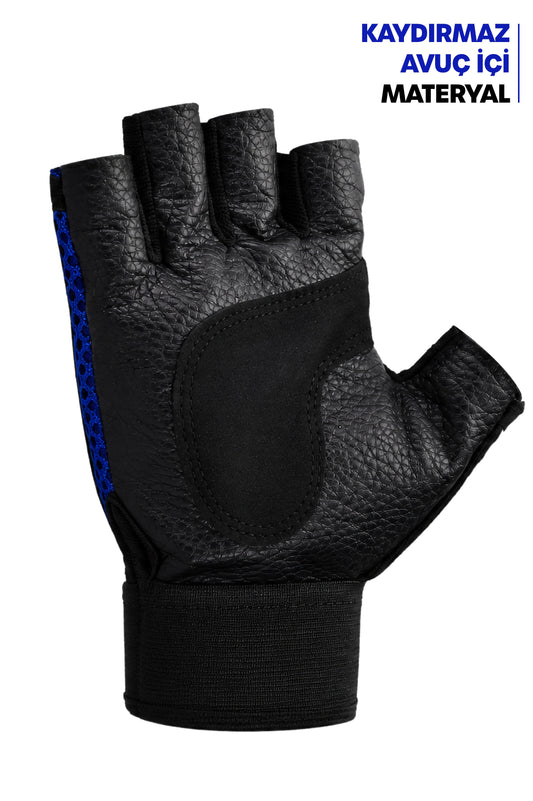 M Beden Kesik Yarım Fitness Gym Ağırlık Kaldırma Spor Eldiveni Unisex Bisiklet Eldiveni Mavi 115