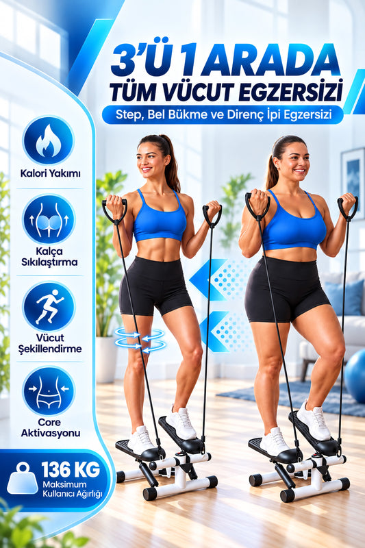 Multi Stepper Evde Yürüyüş Egzersiz Çift Amortisörlü Direnç Bant Dijital Göstergeli Egzersiz Aleti