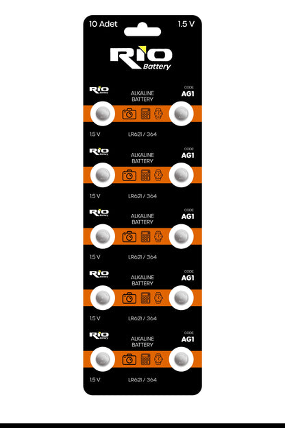 10 Adet AG1 Alkaline Düğme Pil 1.5 Volt LR621 / 364 / 164 Alkali Düğme Piller