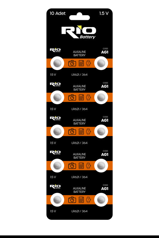 10 Adet AG1 Alkaline Düğme Pil 1.5 Volt LR621 / 364 / 164 Alkali Düğme Piller