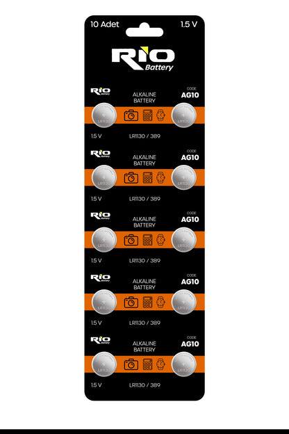 10 Adet AG10 Alkaline Düğme Pil 1.5 Volt LR1130 / 389 / 189 Alkali Düğme Piller