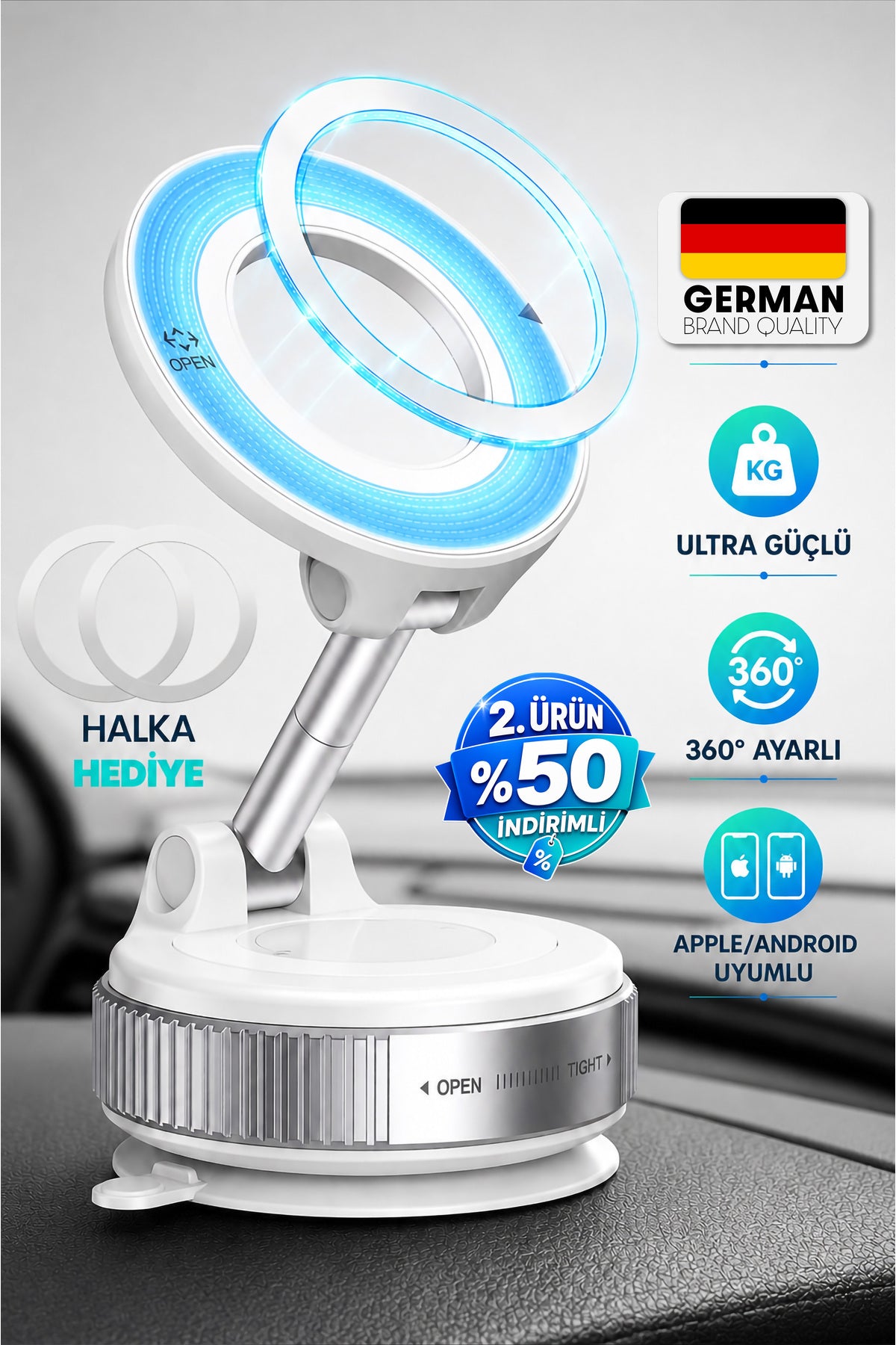 MagnetPRO 360 Dönebilen Ayarlanabilir Araç Içi Tutucu Kullanılabilen Vakumlu Magsafe Telefon Tutucu