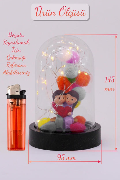 3 Modlu Led Işıklı Fanus Içinde Sevgili Çift Detaylı Sevgiliye Hediyelik Dekoratif Gece Lambası