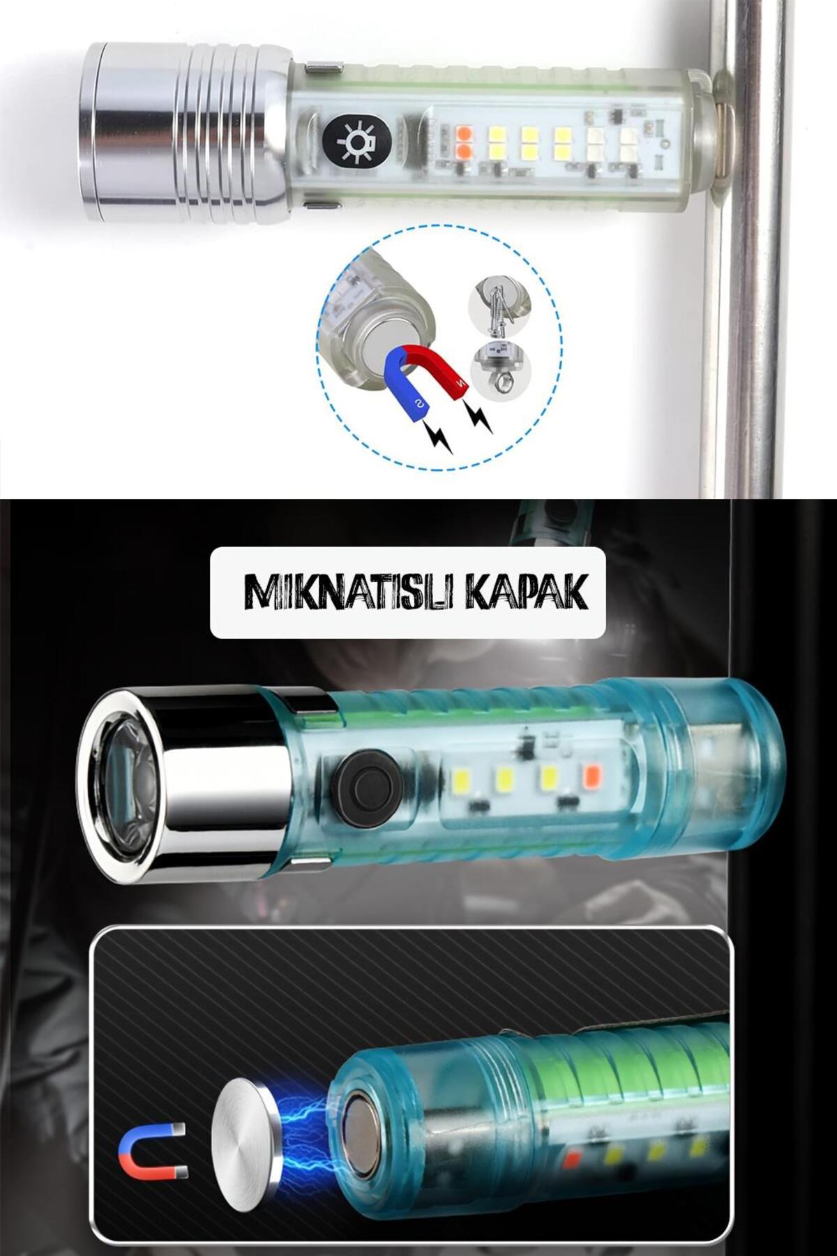 Çakarlı Ledli Şarjlı 9 UV Işıklı SOS Acil Durum Anahtarlık Mini El Feneri 130 lümen 3W 47740