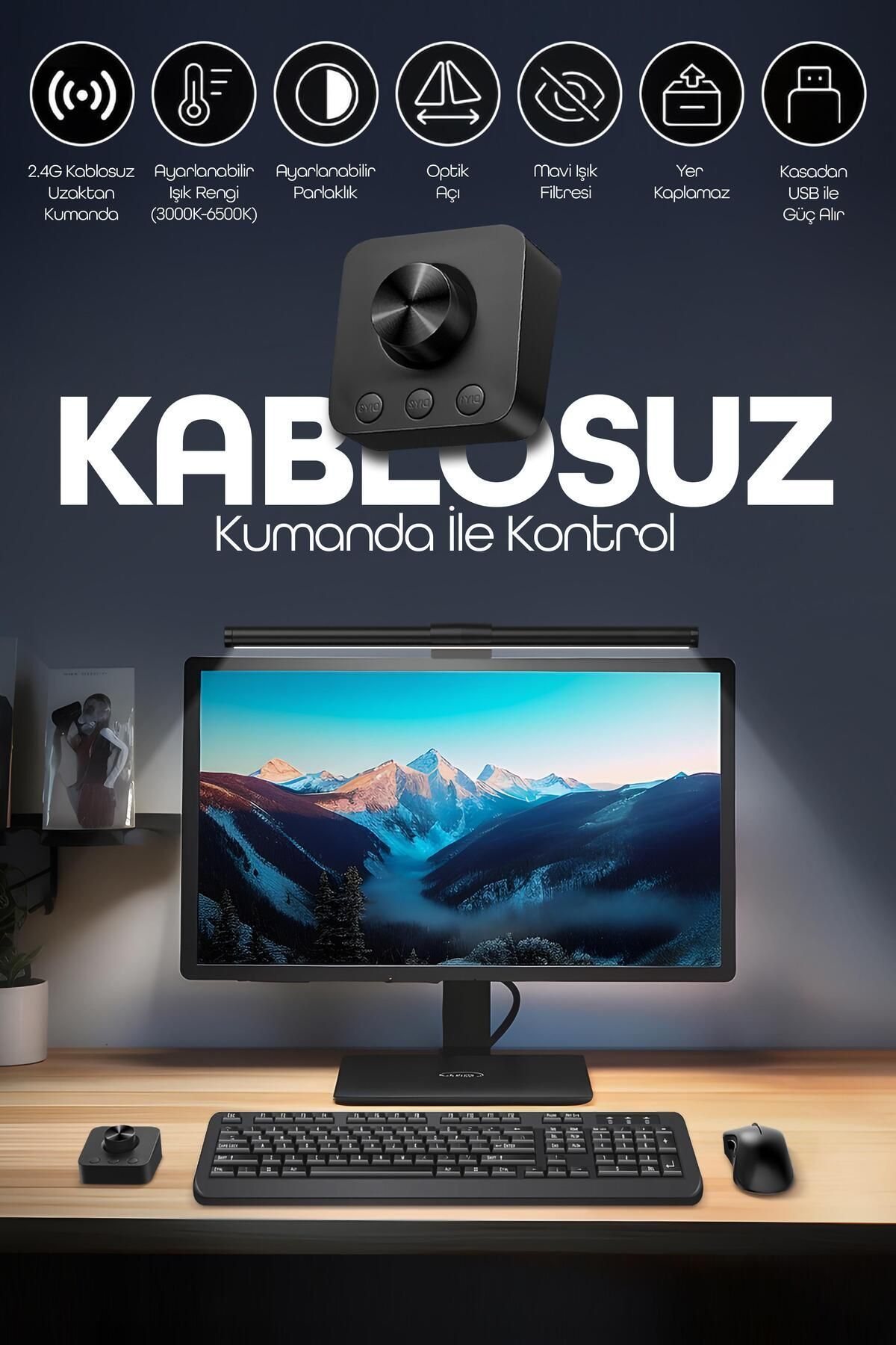 Monitör Işığı Uzaktan Kumandalı Dokunmatik Işık ve Renk Kademesi Ayarlanabilir Ekran Masa Lambası