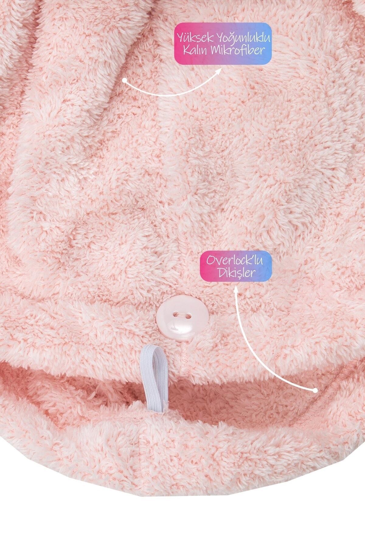 Kalın Mikrofiber Saç Havlusu Plaj Deniz Havuz Bonesi Kurulama Banyo Saç Kurutma Baş Havlusu Pembe