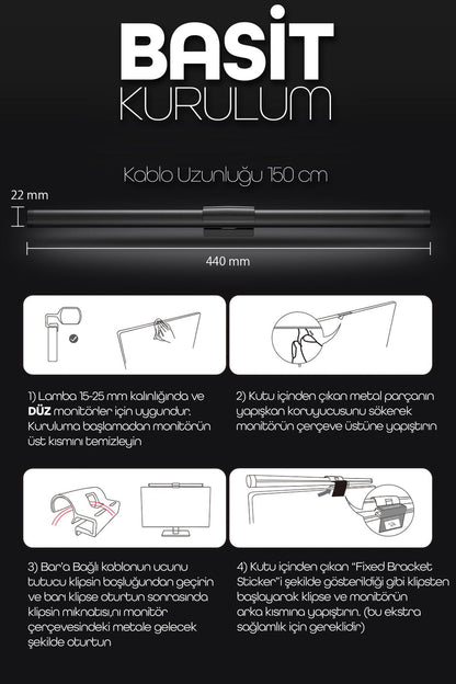 Monitör Lambası Kumandalı Light Pro Series USB Kademeli Parlaklık Renk Ayarlı Masa PC Ekran Işığı