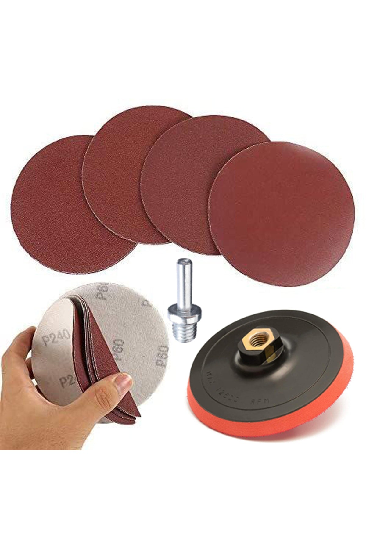 Cırt Zımpara Seti + Matkap Aparatı 115 mm (14 Parça)
