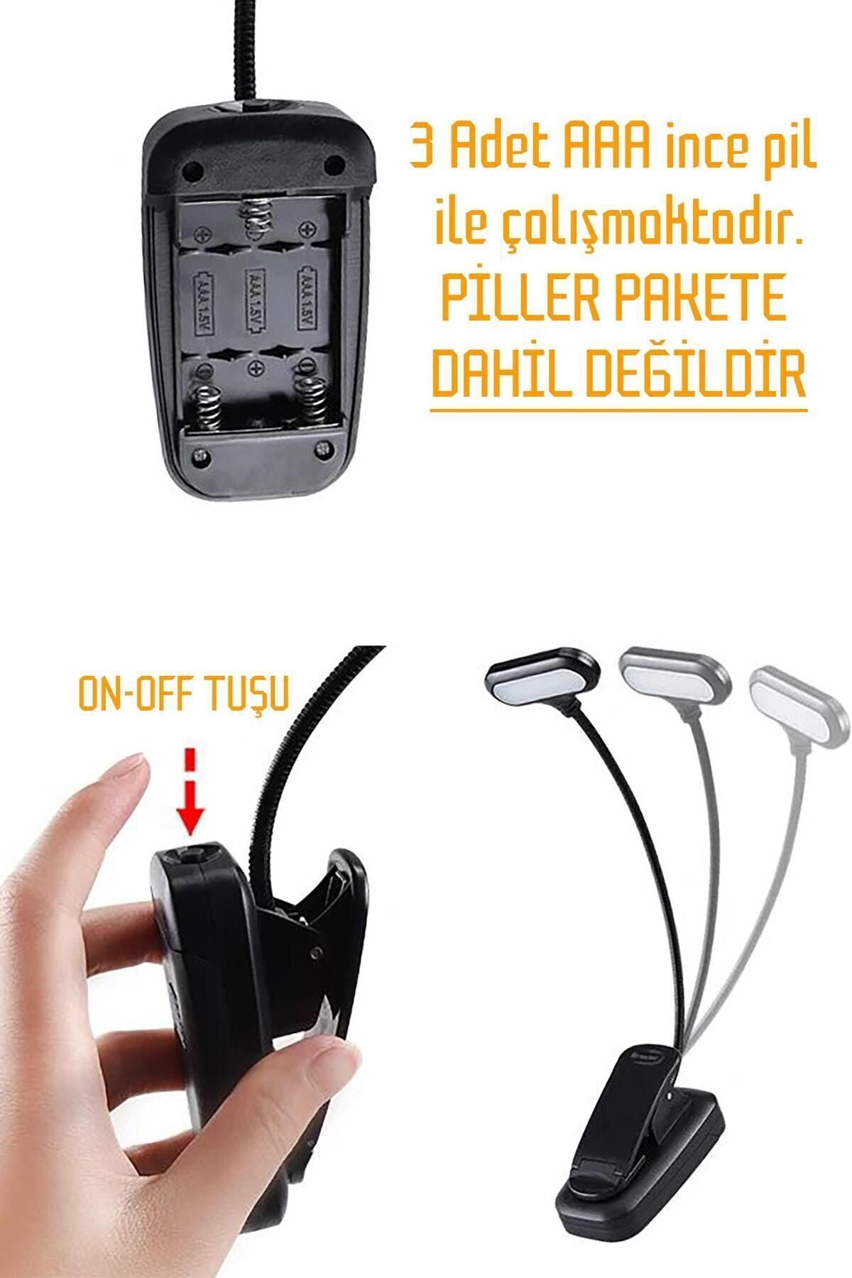 Ledli Klipsli Mini Kitap Okuma Lambası Mandallı Pille Çalışan Işık Masa Lambası Kitap Okuma Işığı
