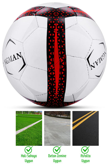 Futbol Topu Pompalı Set Profesyonel El Dikişli Dayanıklı Sert Zemin Halı Saha Topu 099 No:5