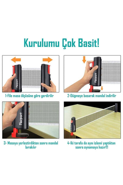 Masa Tenisi Filesi Raket Top Seti 6lı Otomatik Gerdirme Mekanizmalı Tüm Masalara Uyumlu Pinpon Ağı