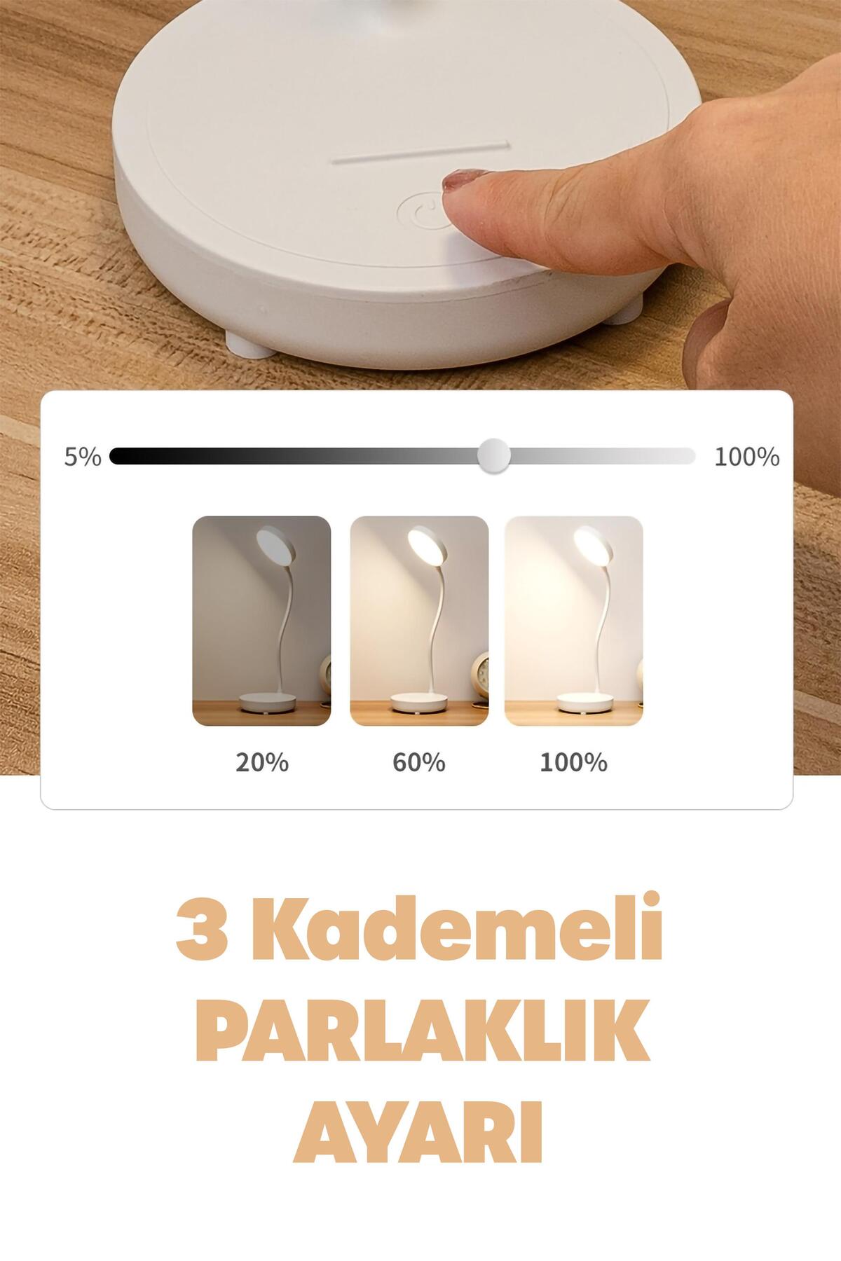 Şarjlı Masa Lambası Işık Ayarlanabilir Telefon Tutuculu Ders Çalışma Okuma Işığı Beyaz Işık 0644