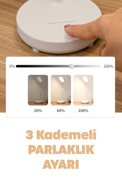 Şarjlı Masa Lambası Işık Ayarlanabilir Telefon Tutuculu Ders Çalışma Okuma Işığı Beyaz Işık 0644