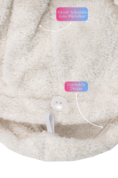 Kalın Mikrofiber Saç Havlusu Plaj Deniz Havuz Bonesi Kurulama Banyo Saç Kurutma Baş Havlusu Krem
