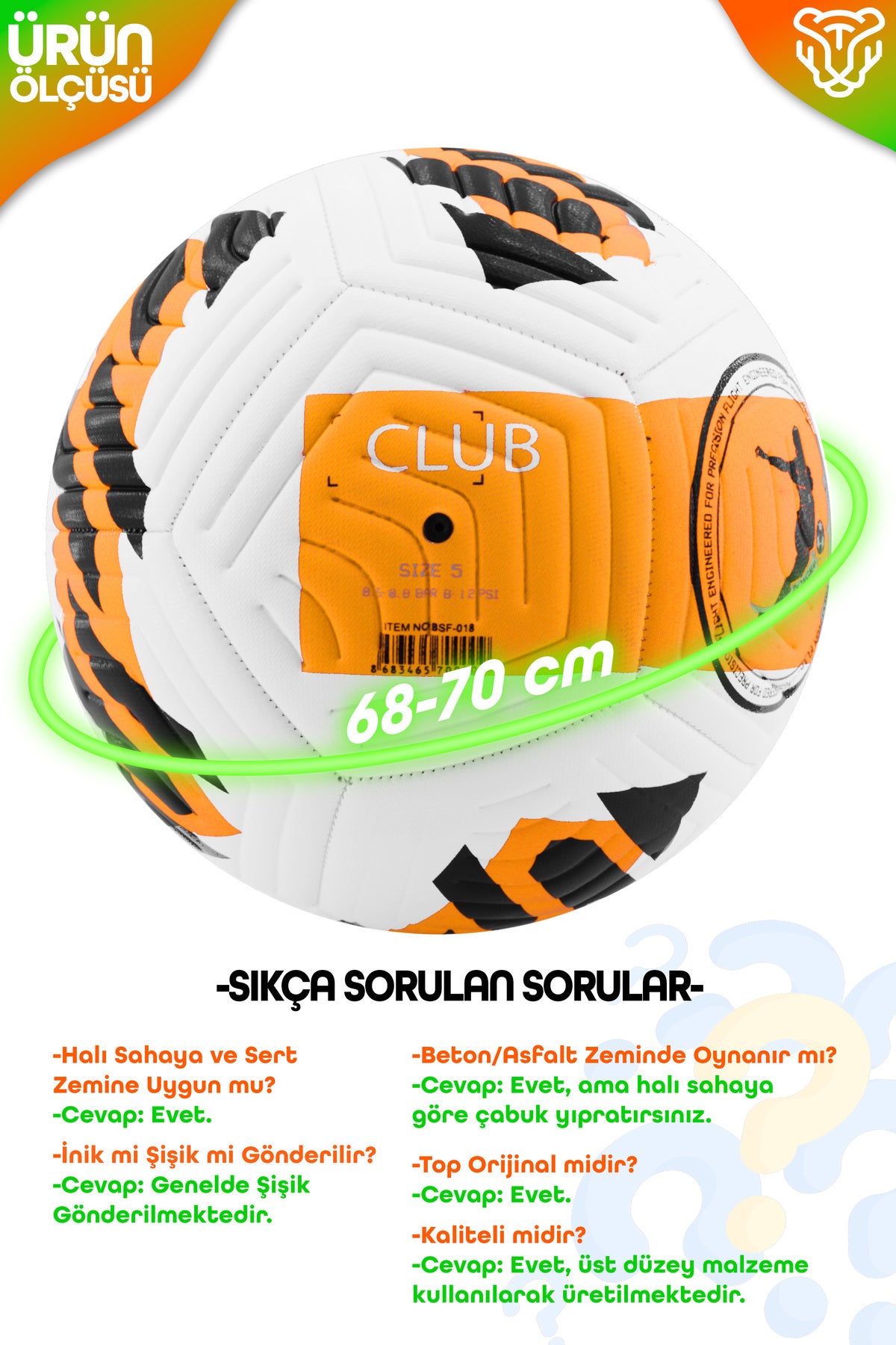 Orijinal Futbol Topu Pompa Hediyeli Sert Zemin Halı Saha Futbol Topu Hibrit Turuncu No:5