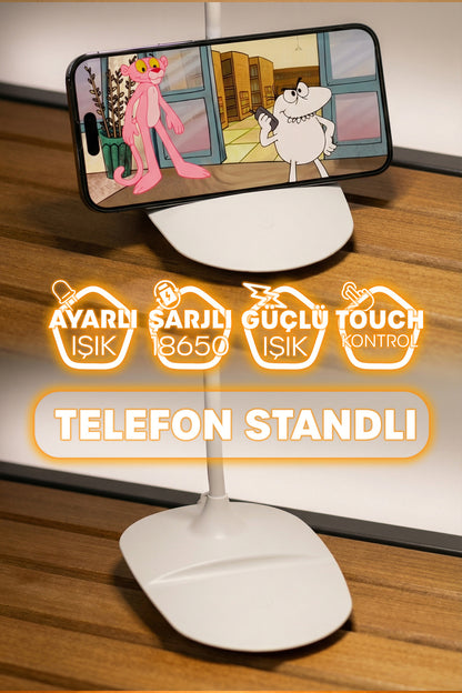 Şarjlı Masa Lambası Dokunmatik 3 Renk 24 Led Telefon Standlı Kademeli Çalışma Okuma Işığı