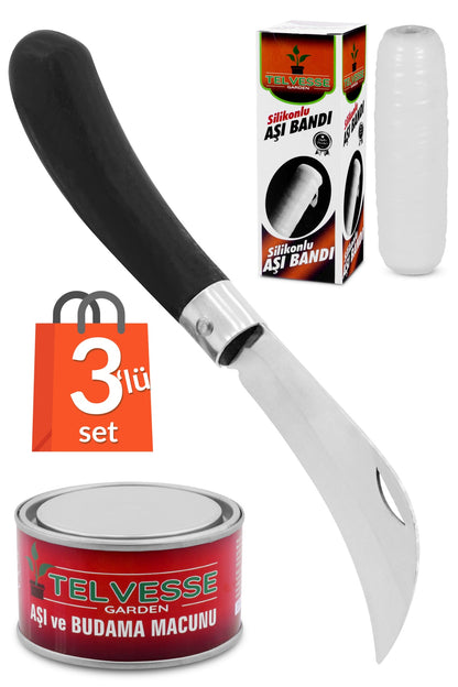 Desan Eğri Aşı Bıçağı Aşı Macunu Aşı Bandı (3'LÜ PAKET) Ağaç Aşılama Seti