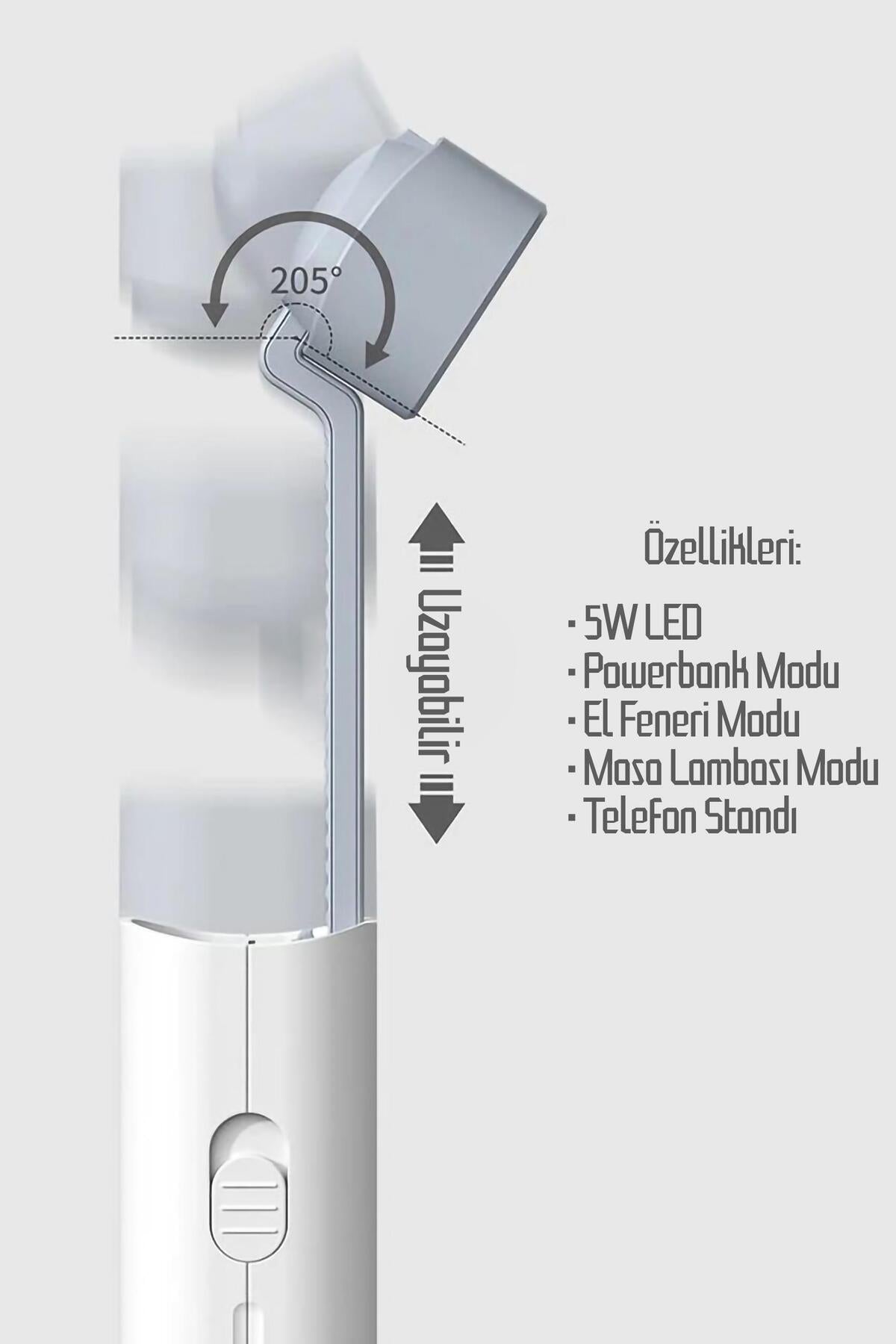 4in1 Şarjlı Masa Lambası Powerbank Özellikli Telefon Standlı Kamp El Feneri Çalışma Okuma Işığı 975