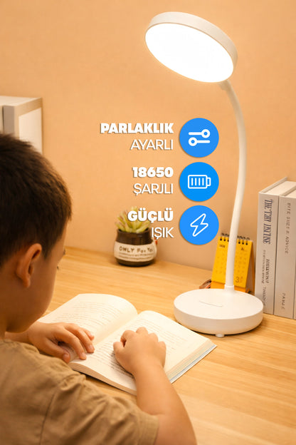Şarjlı Masa Lambası Işık Ayarlanabilir Telefon Tutuculu Ders Çalışma Okuma Işığı Beyaz Işık 0644