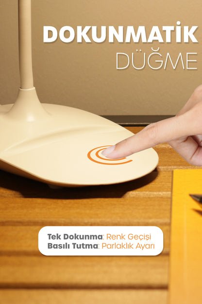 Şarjlı Masa Lambası Dokunmatik 3 Renk 24 Led Telefon Standlı Kademeli Çalışma Okuma Işığı
