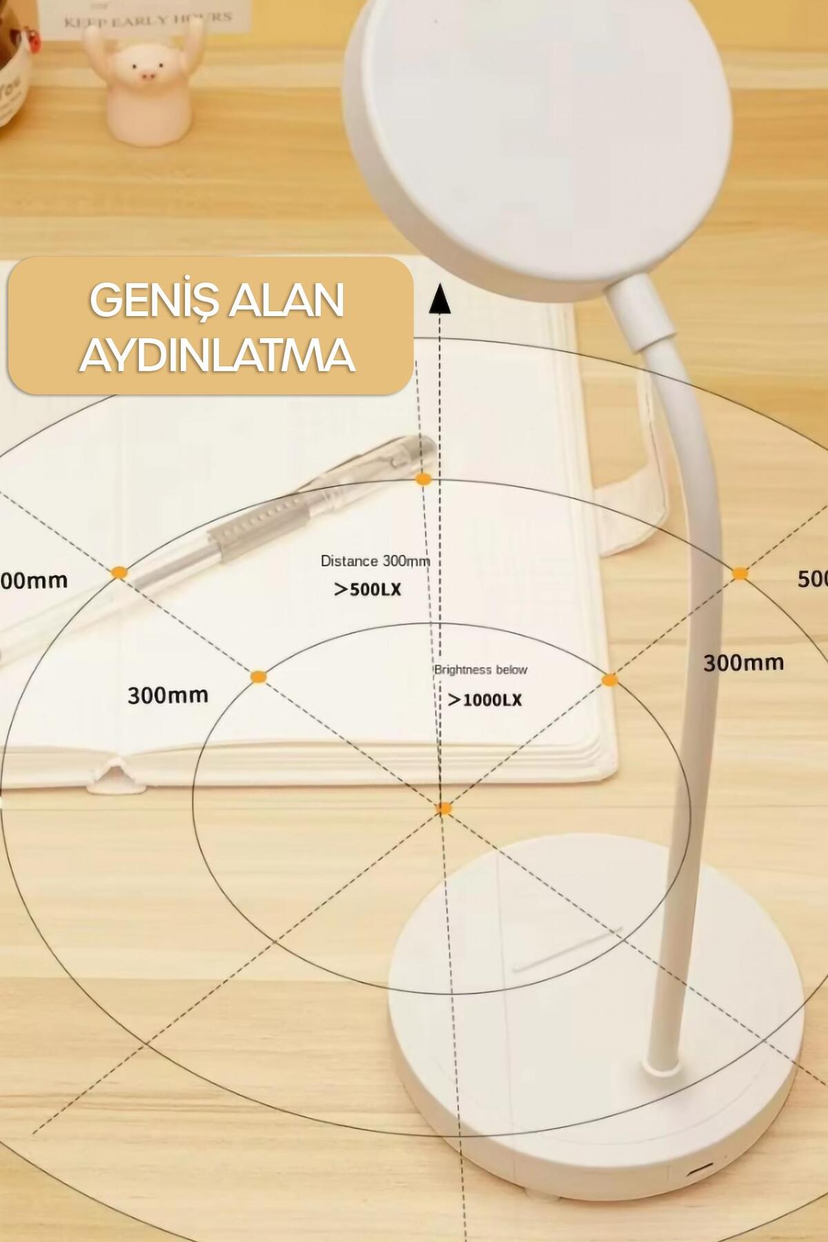 Şarjlı Masa Lambası Işık Ayarlanabilir Telefon Tutuculu Ders Çalışma Okuma Işığı Beyaz Işık 0644
