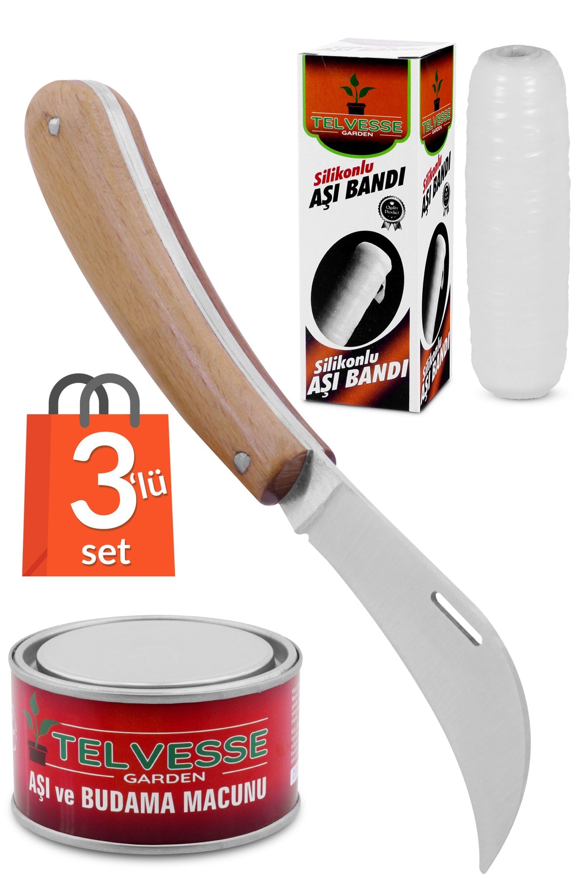 Aşı Bıçağı 19 Cm + Aşı Macunu + Aşı Bandı (3'lü Paket)