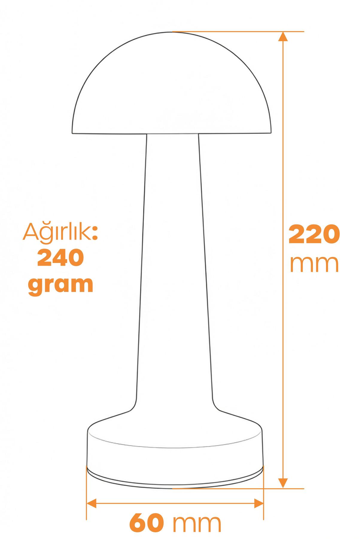 Şarjlı Mantar Masa Lambası Metal Dokunmatik 3 Işık Parlaklık Ayarlı Gece Masa Üstü Lamba Beyaz A4