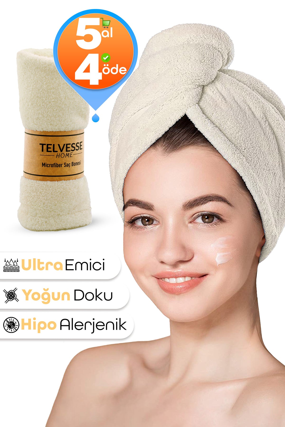 Kalın Mikrofiber Saç Havlusu Plaj Deniz Havuz Bonesi Kurulama Banyo Saç Kurutma Baş Havlusu Krem