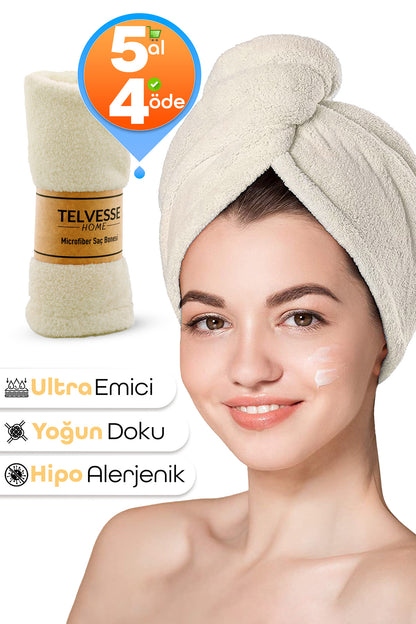 Kalın Mikrofiber Saç Havlusu Plaj Deniz Havuz Bonesi Kurulama Banyo Saç Kurutma Baş Havlusu Krem