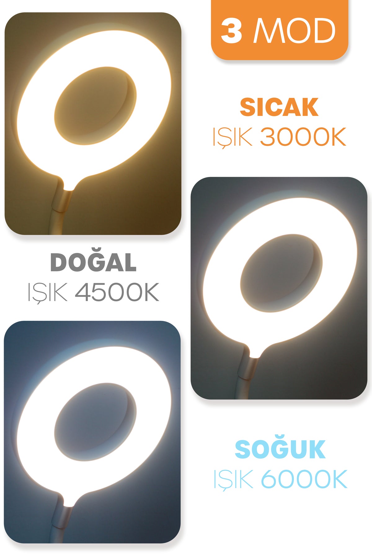 Şarjlı Masa Lambası Dokunmatik 3 Renk 24 Led Telefon Standlı Kademeli Çalışma Okuma Işığı
