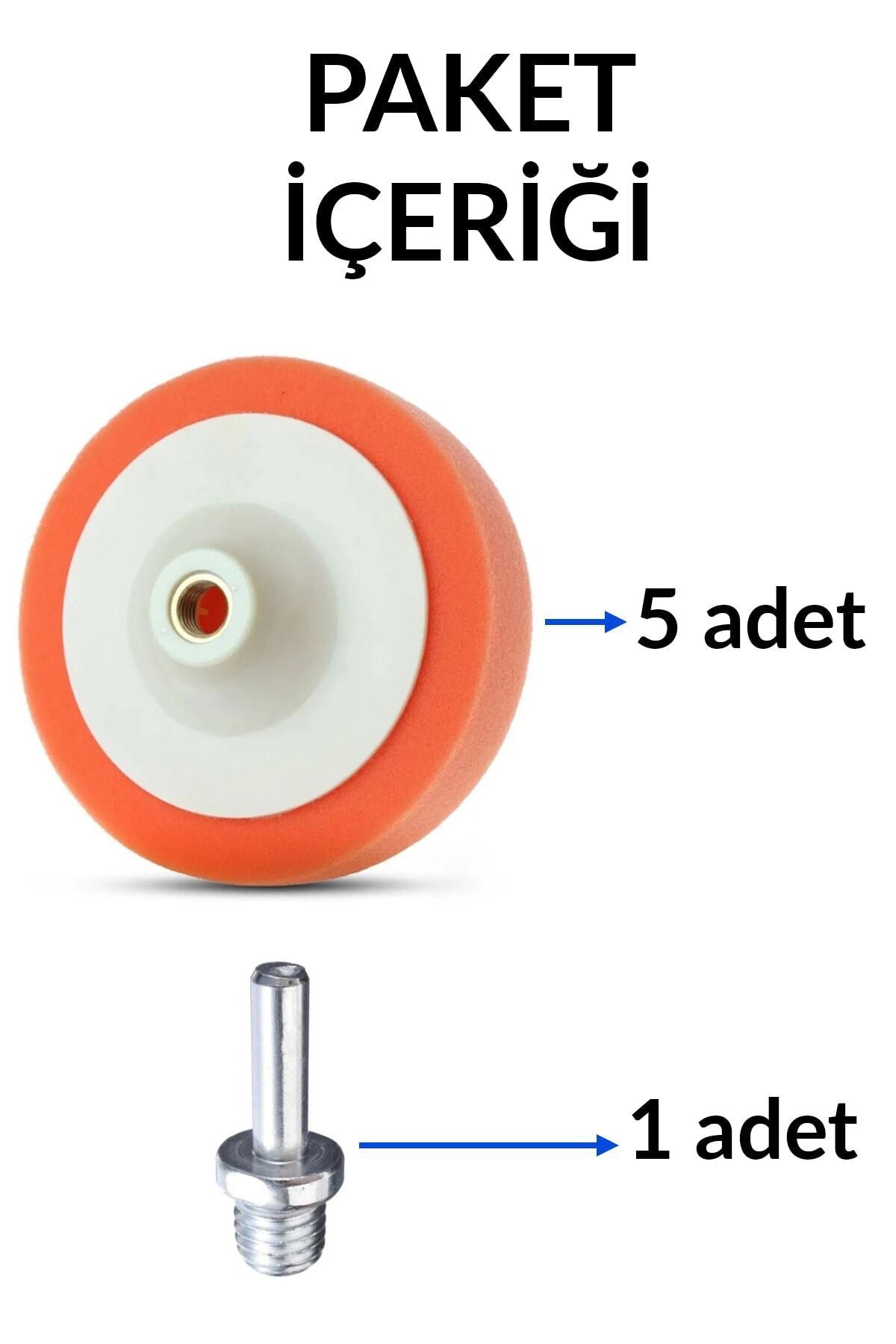 5+1 Set Polisaj Süngeri Turuncu Oto Pasta Cila Parlatma Pedi 150mm + Matkap Aparatı