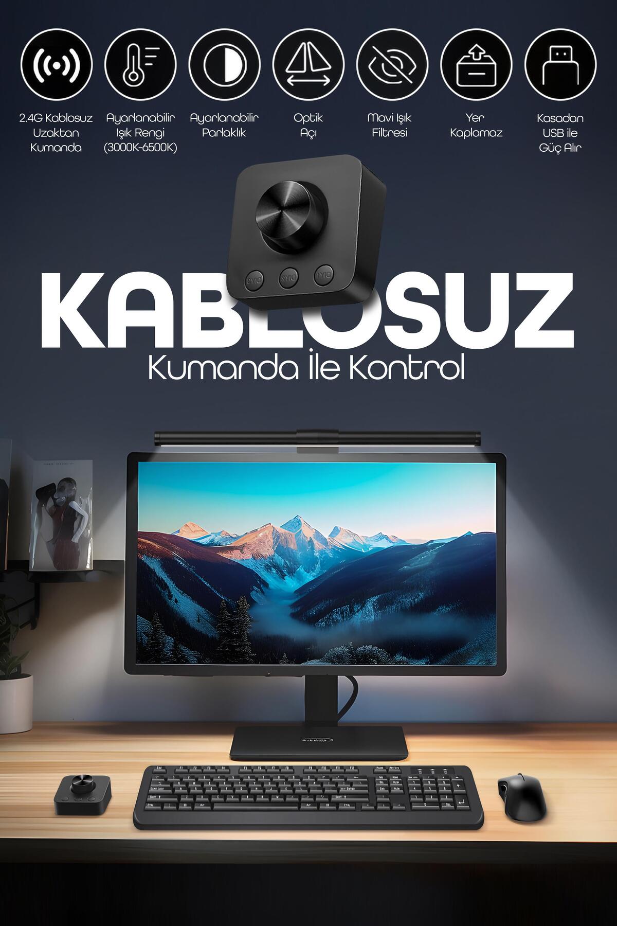 Monitör Lambası Kumandalı Light Pro Series USB Kademeli Parlaklık Renk Ayarlı Masa PC Ekran Işığı