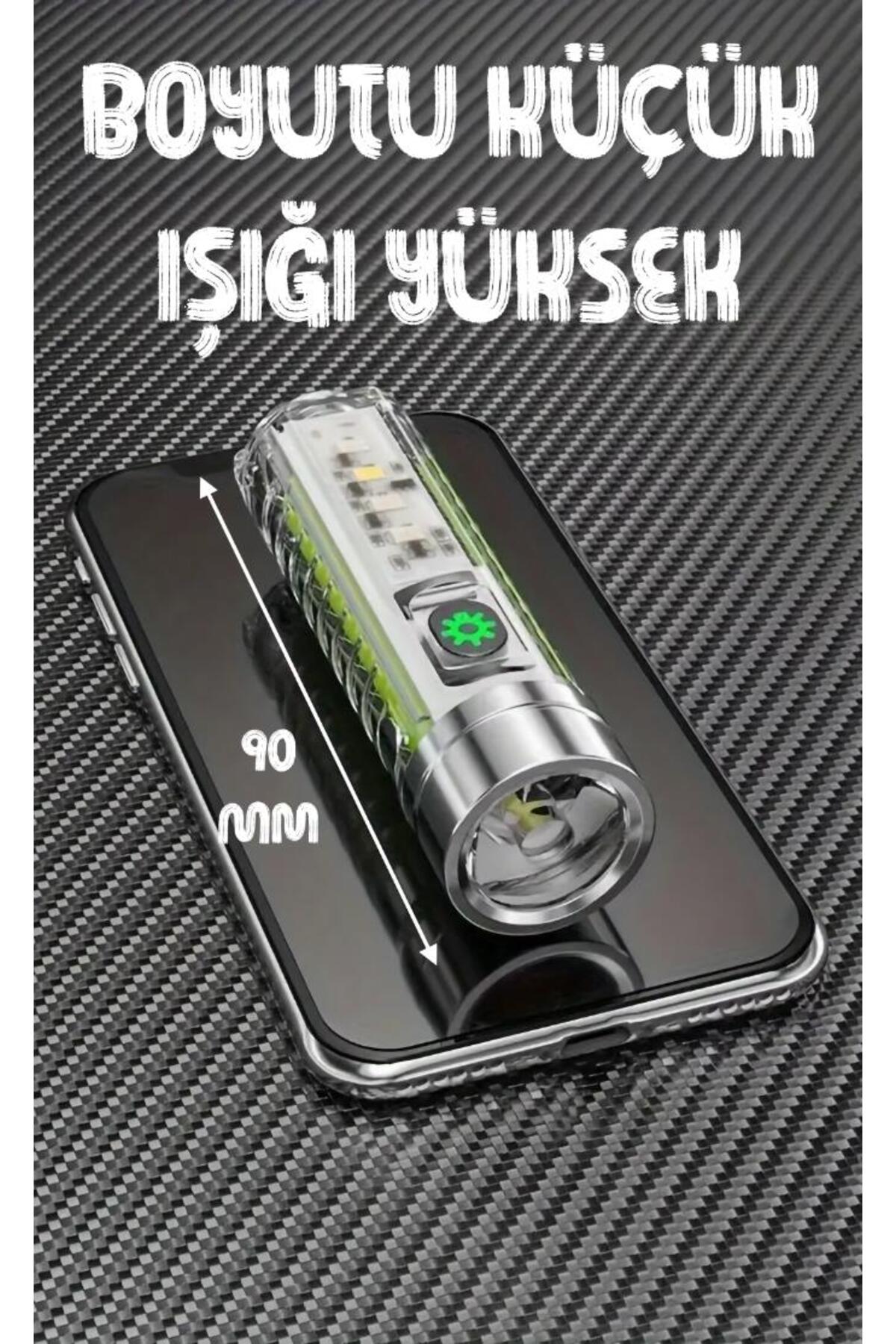 Çakarlı Ledli Şarjlı 9 UV Işıklı SOS Acil Durum Anahtarlık Mini El Feneri 130 lümen 3W 47740
