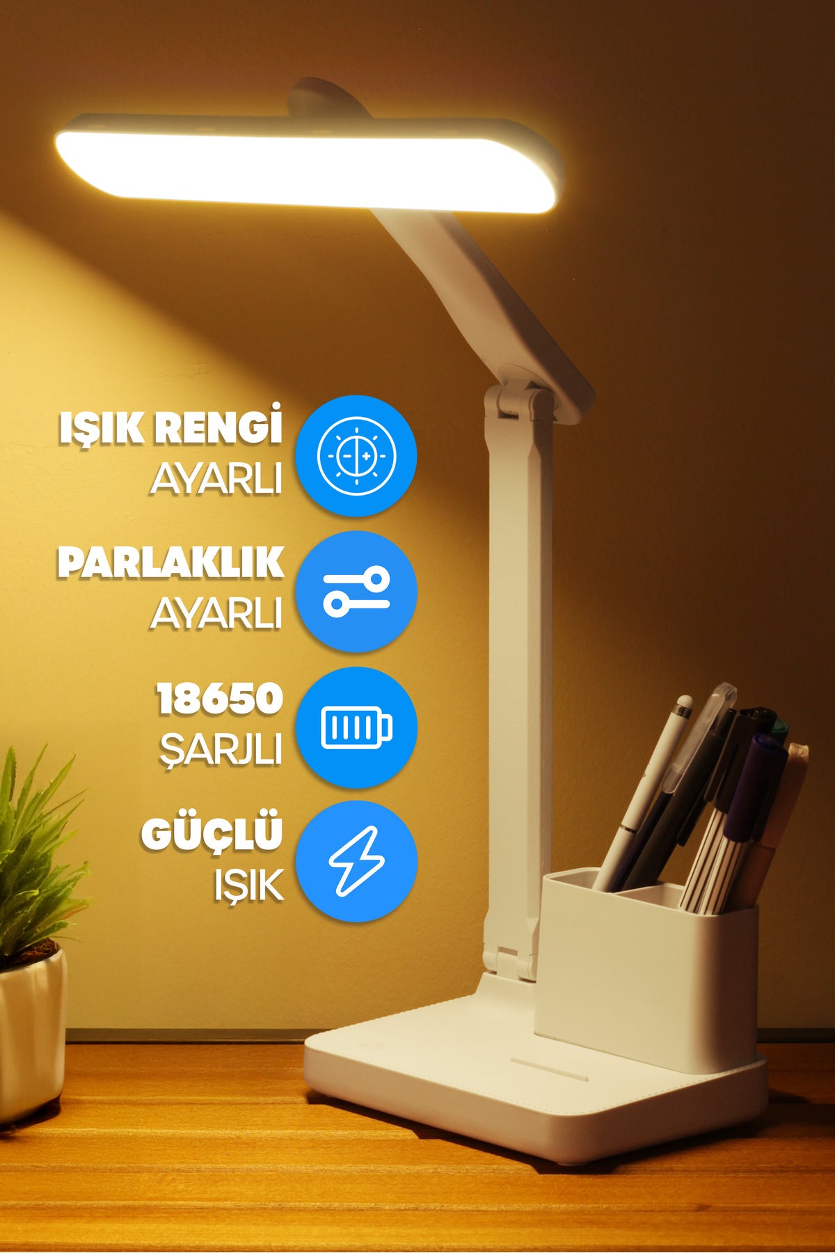 Şarjlı Masa Lambası 3 Renk Dokunmatik Telefon Standlı Kademeli Çalışma Okuma Işığı Gece Lambası 24w