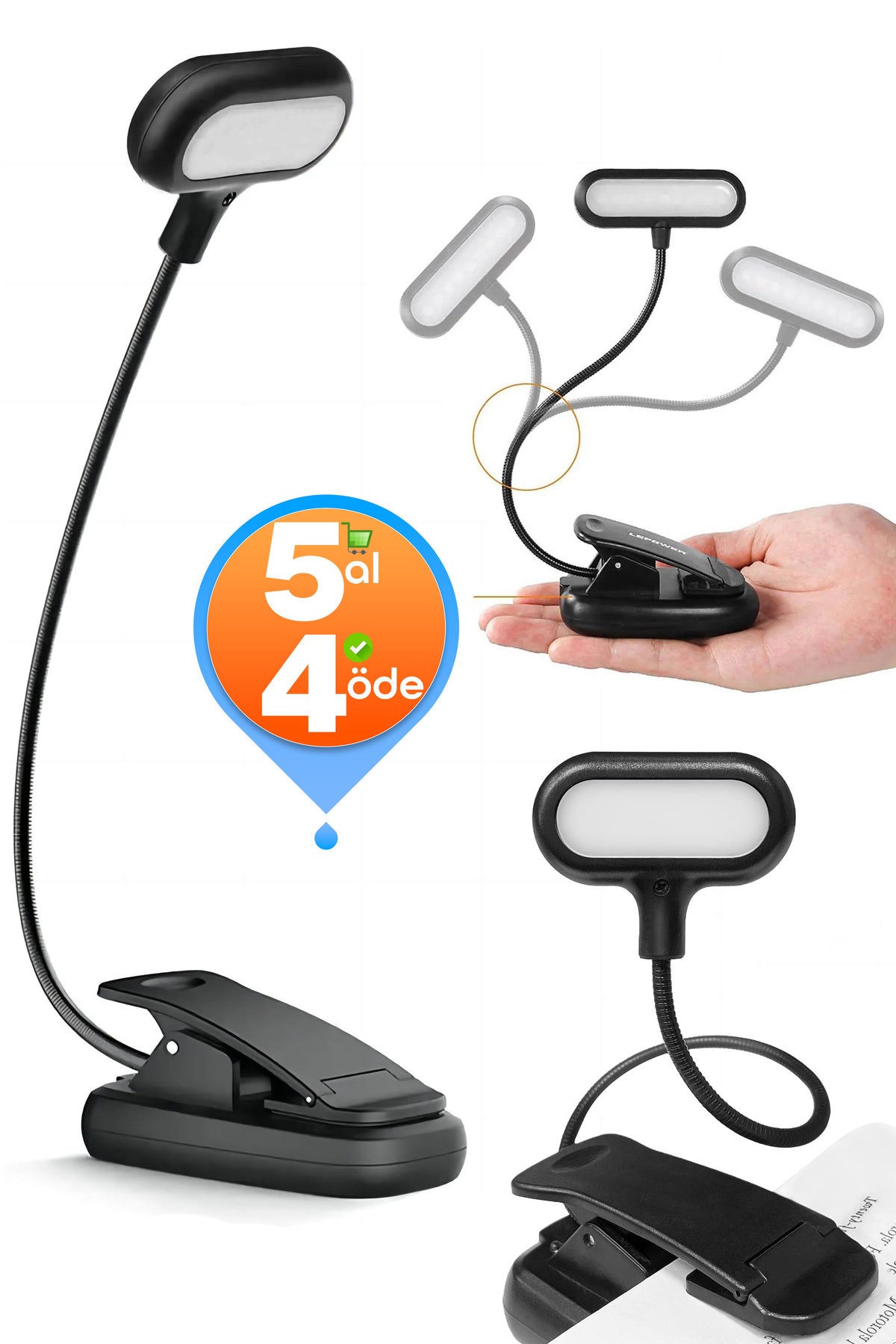 Ledli Klipsli Mini Kitap Okuma Lambası Mandallı Pille Çalışan Işık Masa Lambası Kitap Okuma Işığı