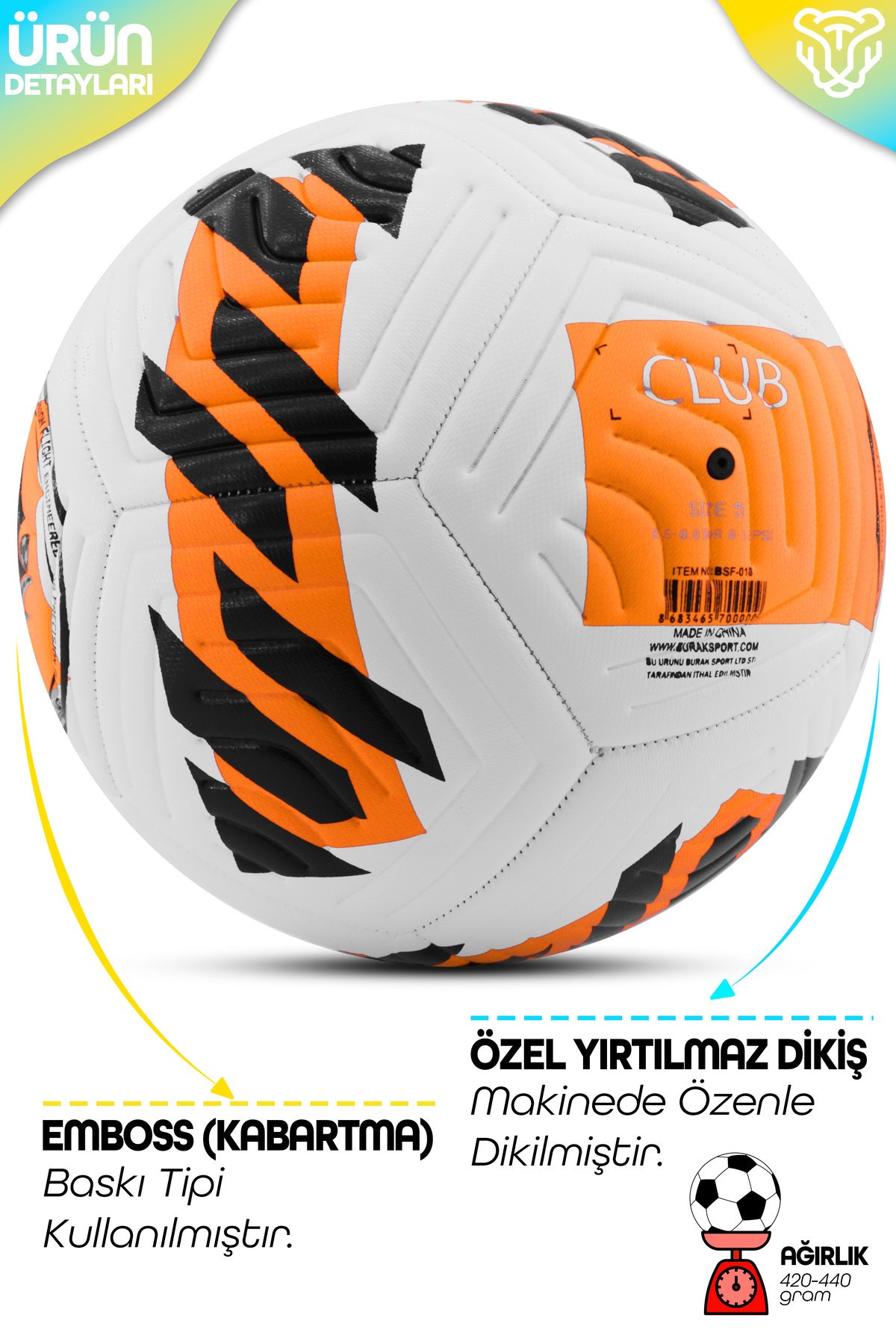 Orijinal Futbol Topu Pompa Hediyeli Sert Zemin Halı Saha Futbol Topu Hibrit Turuncu No:5