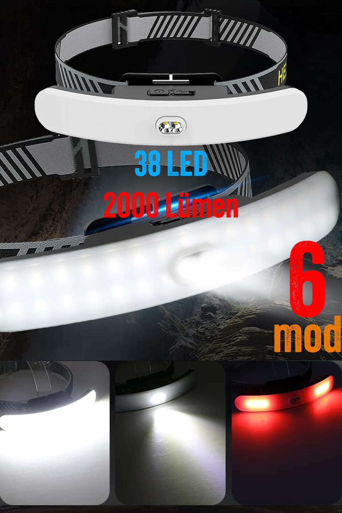 Pro USB Şarjlı Kafa Lambası 2000 Lümen 38 LED Geniş Açı Kamp Lambası Avcı Balıkçı Kafa Feneri 5401