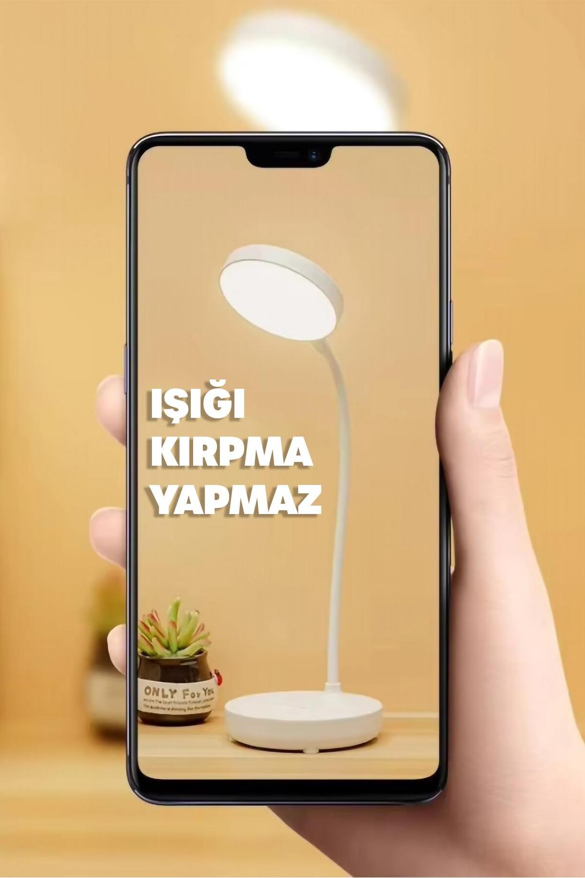 Şarjlı Masa Lambası Işık Ayarlanabilir Telefon Tutuculu Ders Çalışma Okuma Işığı Beyaz Işık 0644