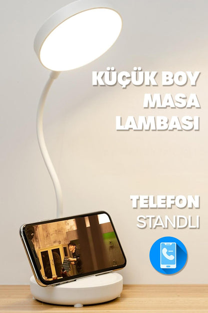 Şarjlı Masa Lambası Işık Ayarlanabilir Telefon Tutuculu Ders Çalışma Okuma Işığı Beyaz Işık 0644