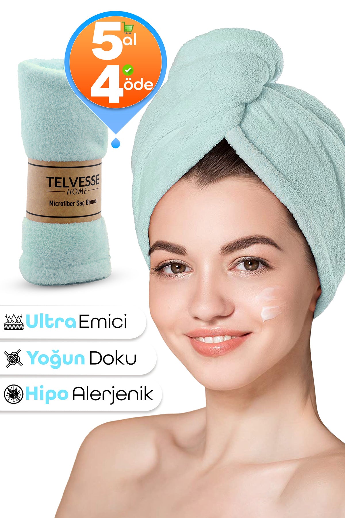 Kalın Mikrofiber Saç Havlusu Plaj Deniz Havuz Bonesi Kurulama Banyo Saç Kurutma Baş Havlusu Turkuaz