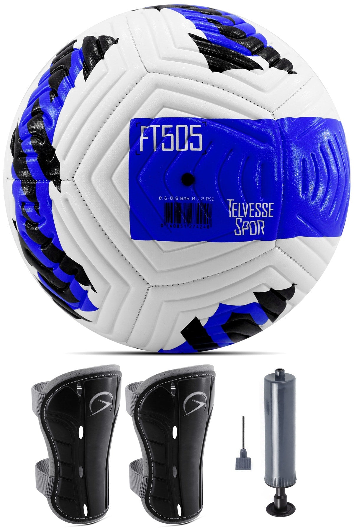 Futbol Topu 3'lü Set Pompa Ve Tekmelik Set Sert Zemin Halı Saha Futbol Topu Mavi Hibrit No:5