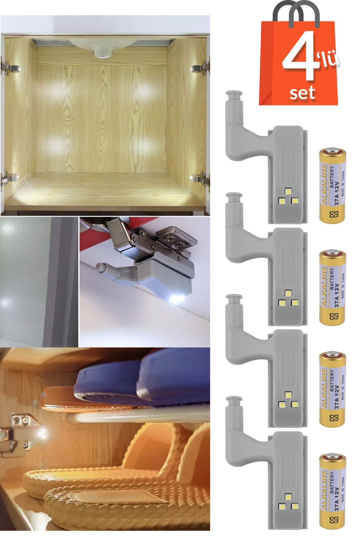 4'lü Otomatik Dolap Lambası Mutfak Banyo Gardırop Çekmece Içi Aydınlatma Menteşe Lambası