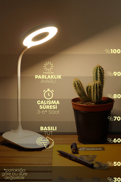 Şarjlı Masa Lambası Dokunmatik 3 Renk 24 Led Telefon Standlı Kademeli Çalışma Okuma Işığı