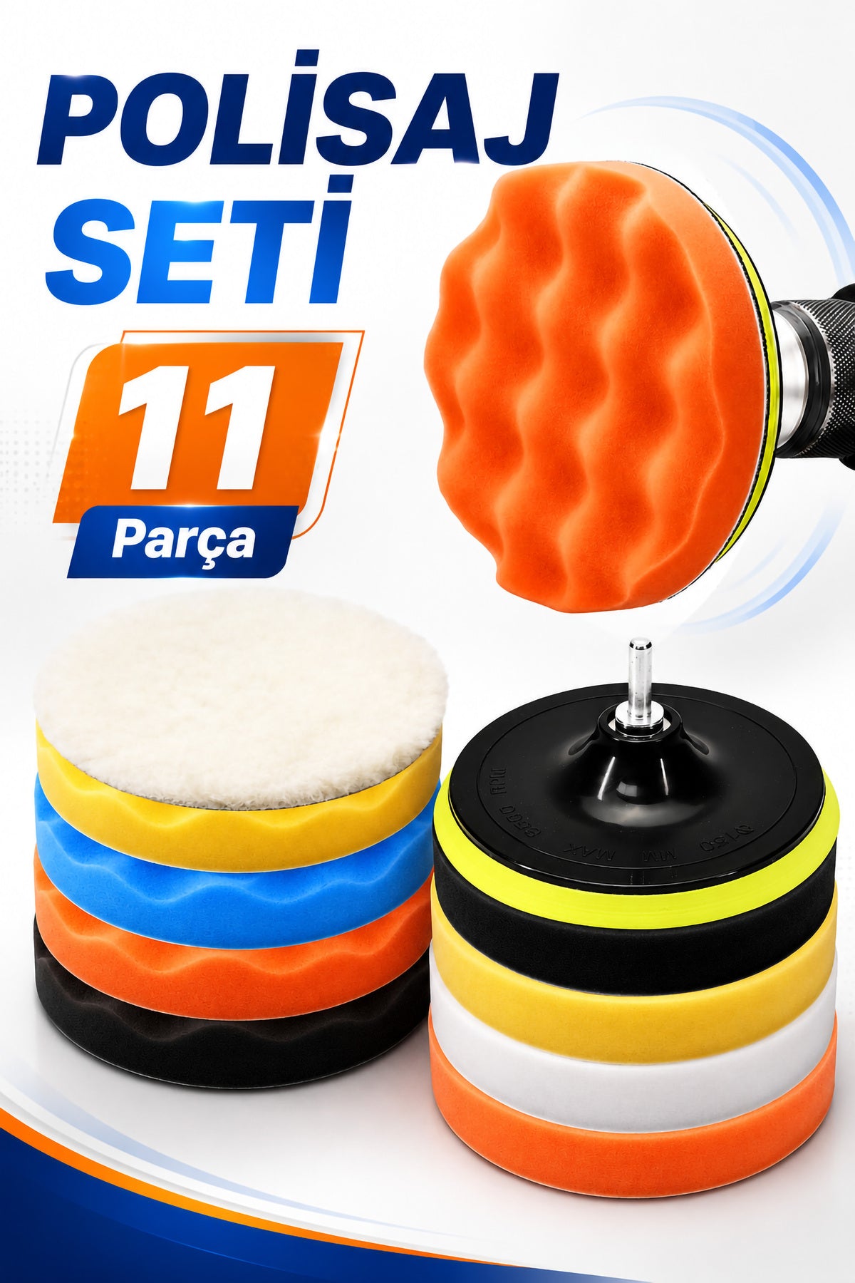 Pasta Cila Polisaj Süngeri Seti 115mm Matkap Uyumlu Pasta Cila Parlatma Pedi Seti 11 Parça Oto Bakım