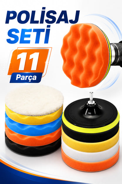 Pasta Cila Polisaj Süngeri Seti 115mm Matkap Uyumlu Pasta Cila Parlatma Pedi Seti 11 Parça Oto Bakım