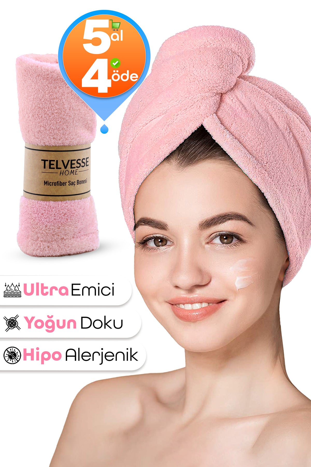 Kalın Mikrofiber Saç Havlusu Plaj Deniz Havuz Bonesi Kurulama Banyo Saç Kurutma Baş Havlusu Pembe